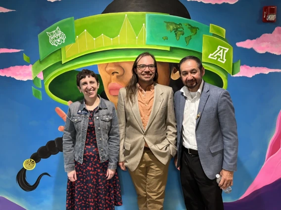 Director Jan Lauren Boyles, Assistant Professor Josh Anderson and former Ak-Chin Indian Community Chairman Robert Miguel at the University of Arizona School of Journalism on Nov. 13, 2025.